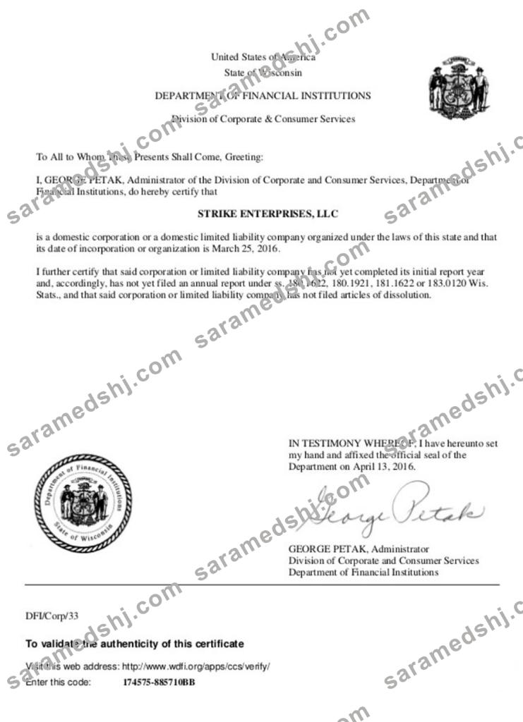 USA Wisconsin certificate of good standing